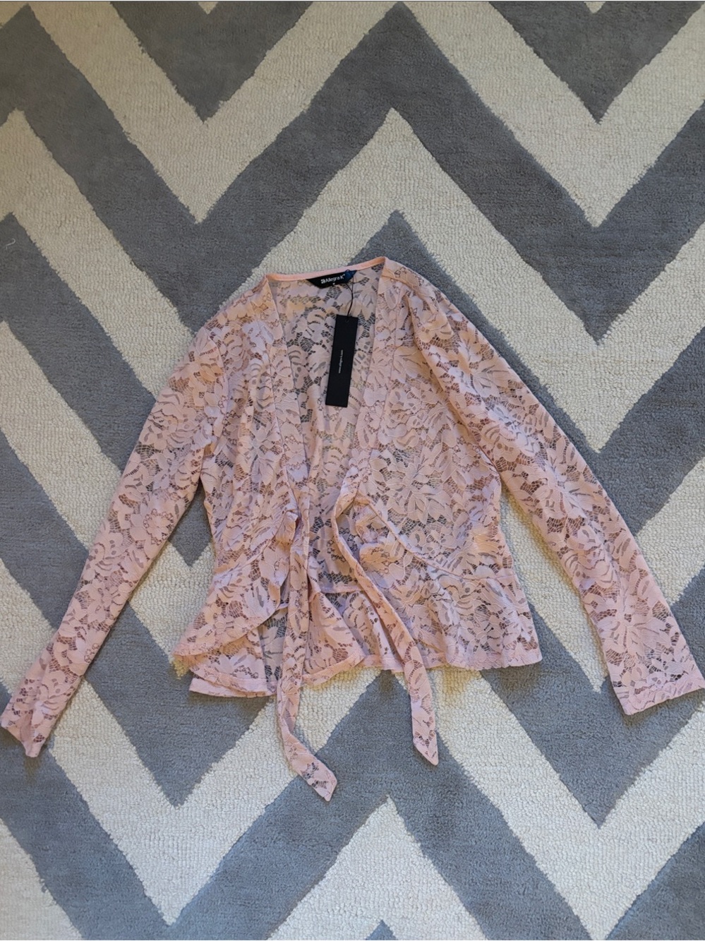 Women’s Allegra K Pink Floral Lace Cardigan with Front Ties